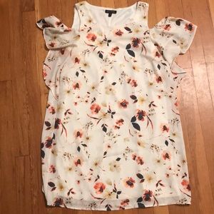 Floral cold shoulder dress with flutter sleeve